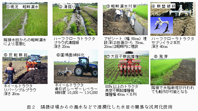 図2 隣接ほ場からの漏水などで湿潤化した水田の簡易な汎用化技術