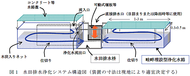 図1 水田排水浄化システム構造図(装置の寸法は現地により適宜決定する)