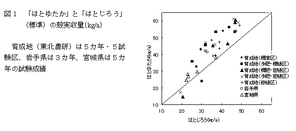 図1 「東北3号」と「はとじろう」(標準)の殻実収量(kg/a)