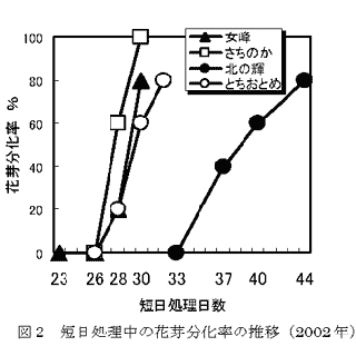 図2 短日処理中の花芽分化率の推移(2002年)