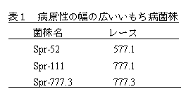 表1 病原性の幅の広いいもち病菌株