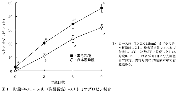 図1 貯蔵中のロース肉(胸最長筋)のメトミオグロビン割合