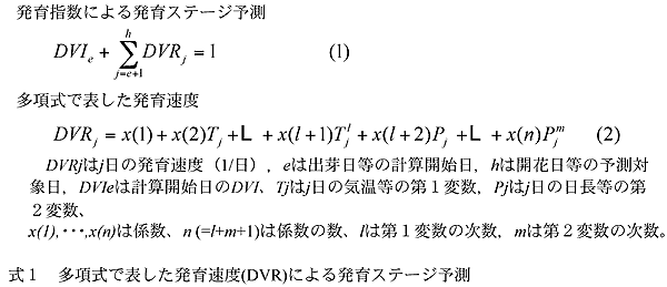 式1 多項式で表した発育速度(DVR)による発育ステージ予測