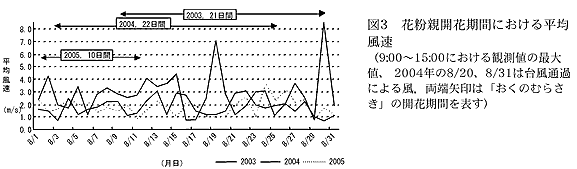 図3 花粉親開花期間における平均風速