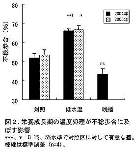 図2 栄養成長期の温度処理が不稔歩合に及ぼす影響