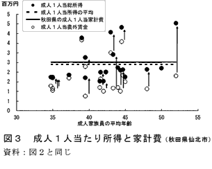 図3 成人1人当たり所得と家計費