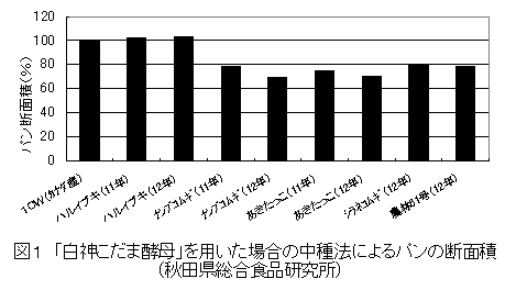 図1 「白神こだま酵母」を用いた場合の中種法によるパンの断面積