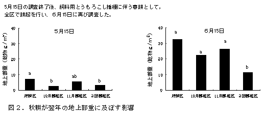 図2.秋耕が翌年の地上部重に及ぼす影響