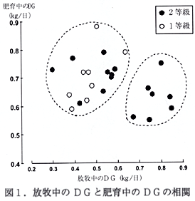 図1.放牧中のDG と肥育中のDGの相関