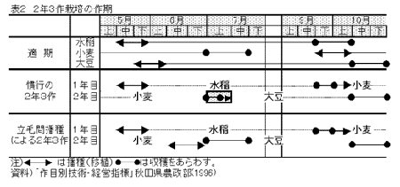 表2 2年3作栽培の作期