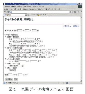 図1 気温データ検索メニュー画面