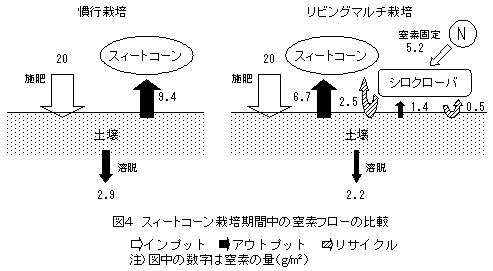 図4 スィートコーン栽培期間中の窒素フローの比較