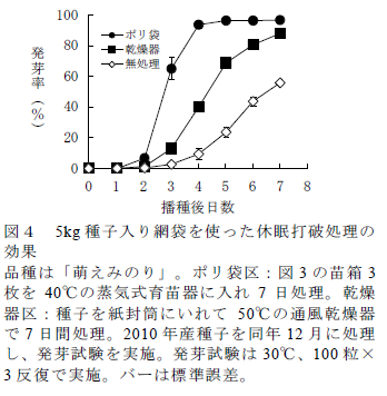図4 5kg 種子入り網袋を使った休眠打破処理の 効果