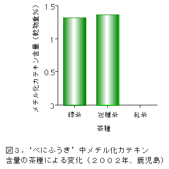 図3.'べにふうき'中メチル化カテキン 含量の茶種による変化