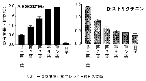 図2.一番茶葉位別抗アレルギー成分の変動