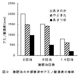 図2 施肥後の木部樹液中アミノ酸濃度の推移