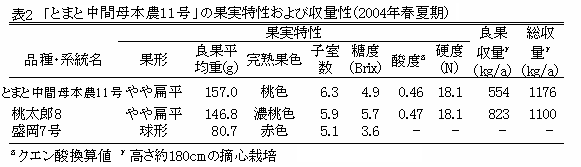 表2 「トマト安濃11号」の果実特性および収量性