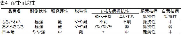 表4.耐性・耐病性