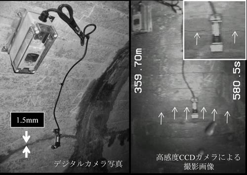 図3 左:現地状況(デジタルカメラ撮影)、右:実証試験結果