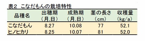 表2 こなだもんの栽培特性