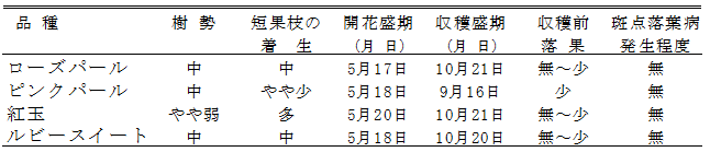 表1「ローズパール」の樹体の特性(農研機構果樹研究所リンゴ研究拠点2010～2012年)