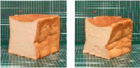 写真.角型食パン(左:ミズホチカラ、右:コシヒカリ)