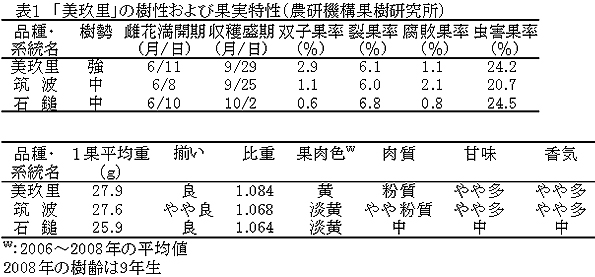 表1 「美玖里」の樹性および果実特性