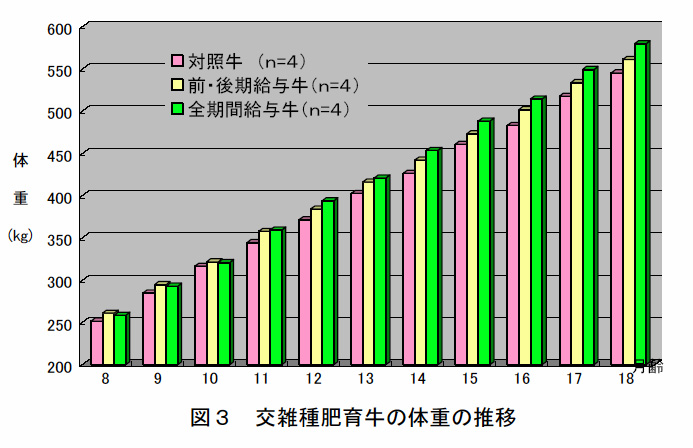 図3 交雑種肥育牛の体重の推移