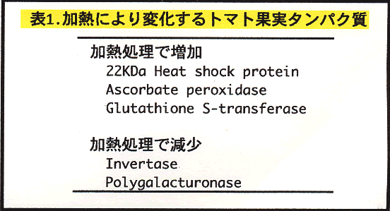 表1 加熱により変化するトマト果実タンパク質