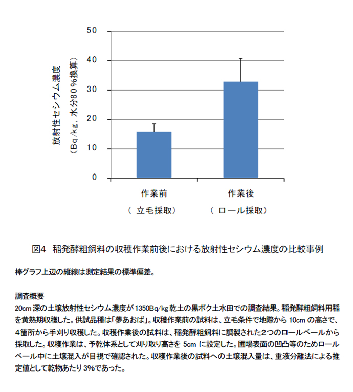 図4 稲発酵粗飼料の収穫作業前後における放射性セシウム濃度の比較事例