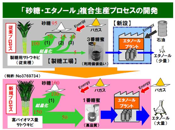 図3 「砂糖・エタノール」複合生産プロセスの開発