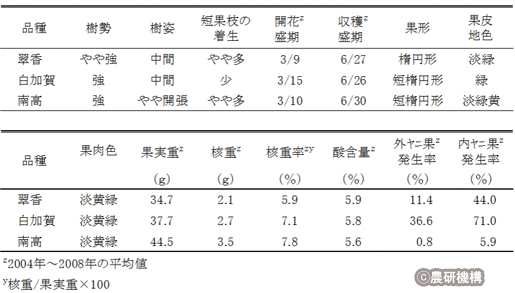 表1 「翠香」の樹性および果実特性
