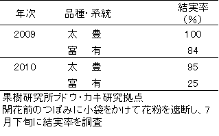 表3 「太豊」の種なし果実の結実率