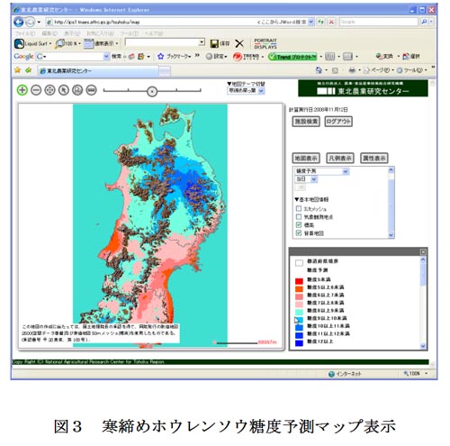 図3.寒締めホウレンソウ糖度予測マップ表示