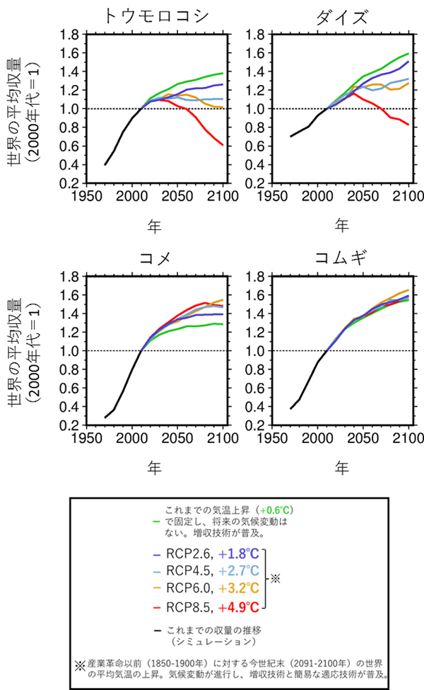 図1主要穀物の世界平均収量予測値の推移