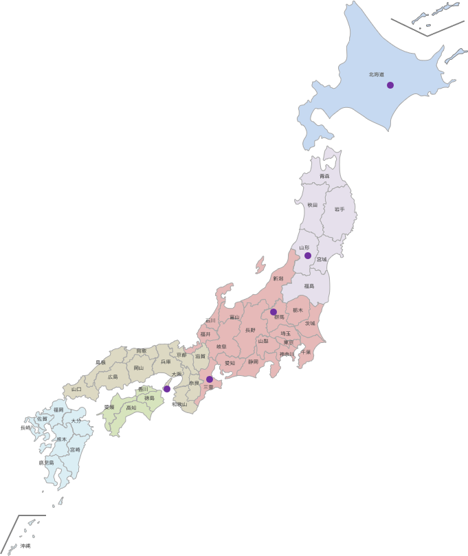 実証地域の地図。日本全国に分布している。