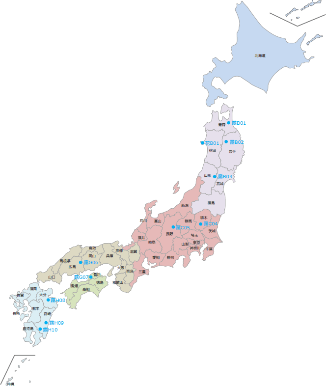 実証地域の地図。日本全国に分布している。