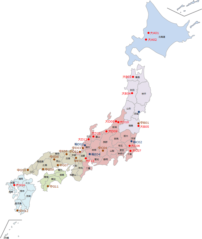 水田作の実証地域の地図。