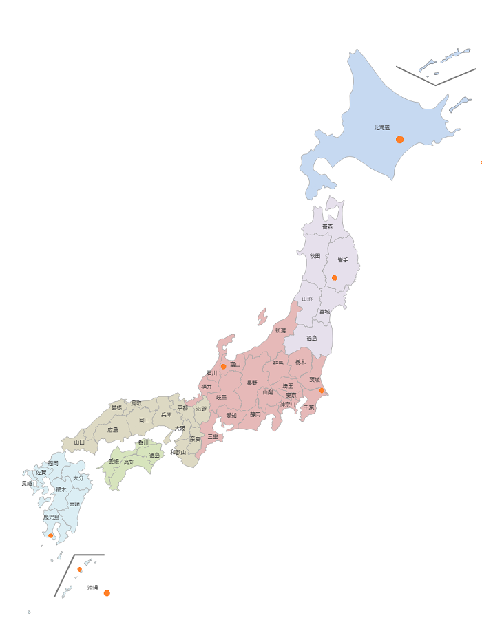 実証地域の地図。日本全国に分布している。