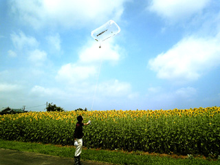 簡易型空撮気球の飛行の様子