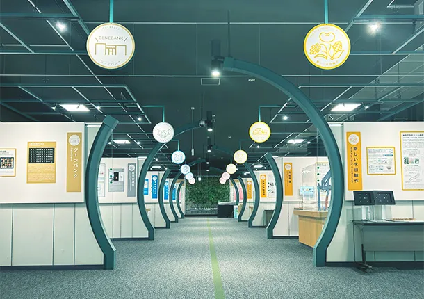 新技術展示エリアの様子。展示スペースが奥まで続いている